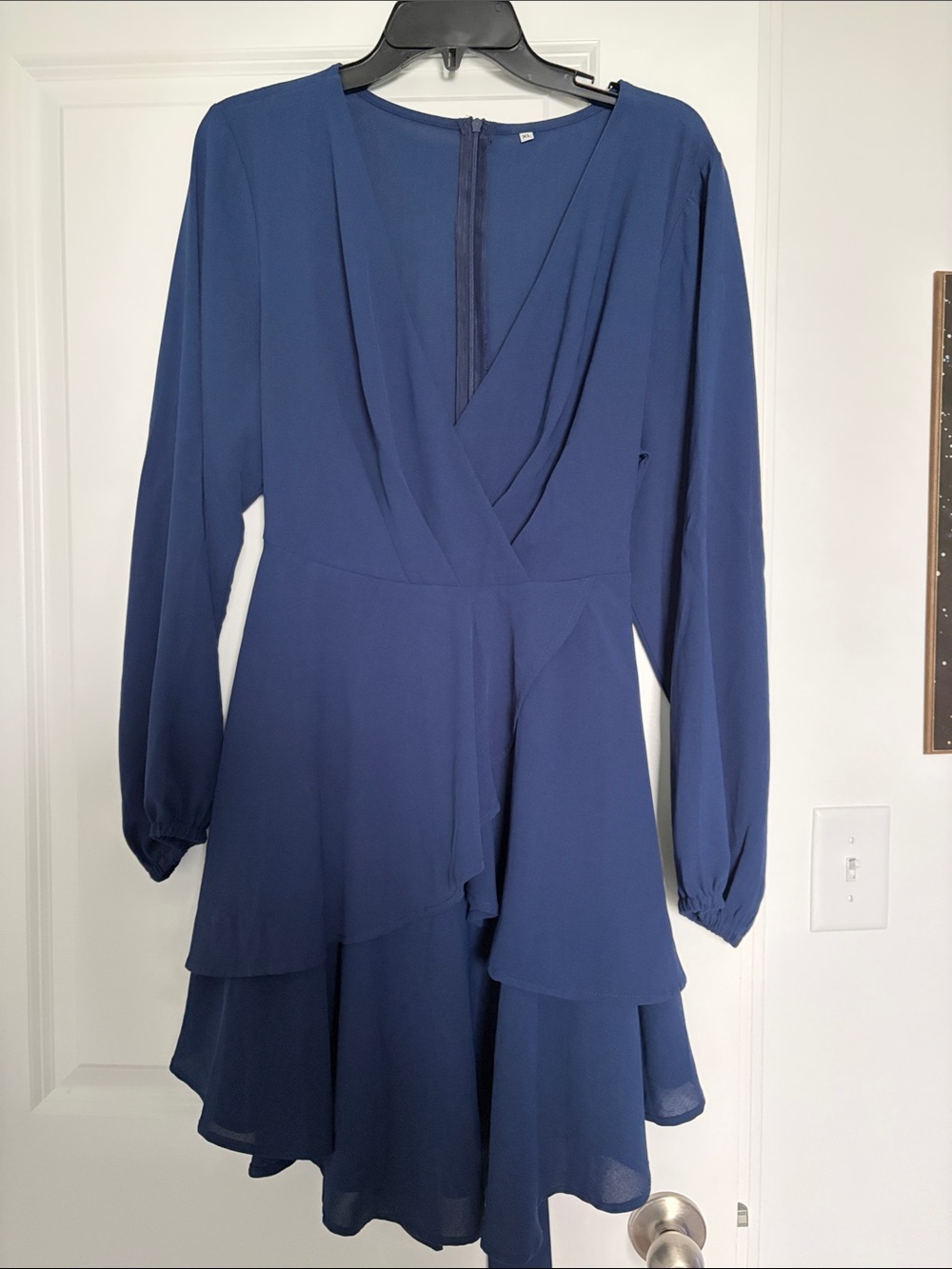 Women’s Navy Long-Sleeve Wrap Tiered Dress